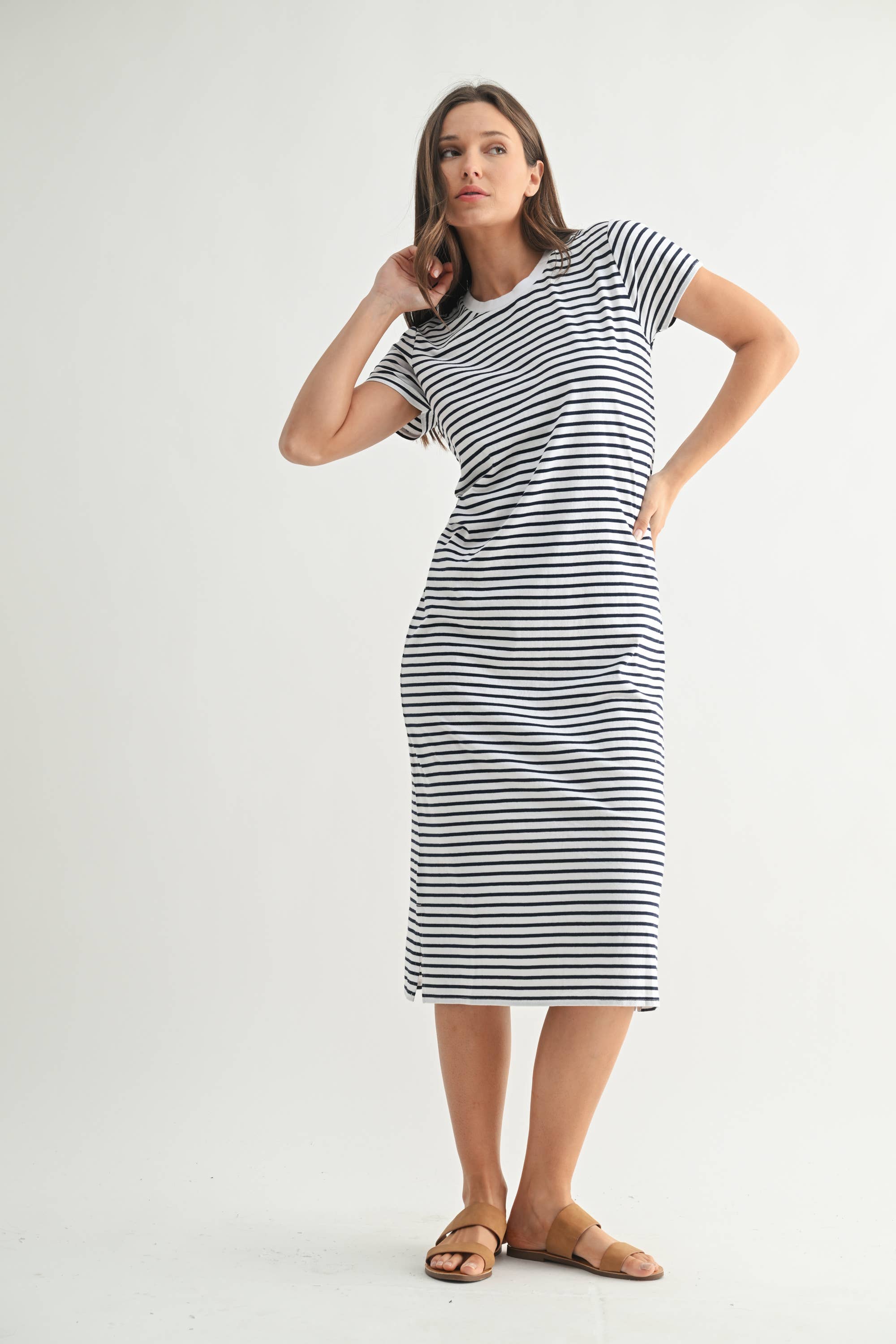 Mono B - Coastal Cotton Striped Tee Dress