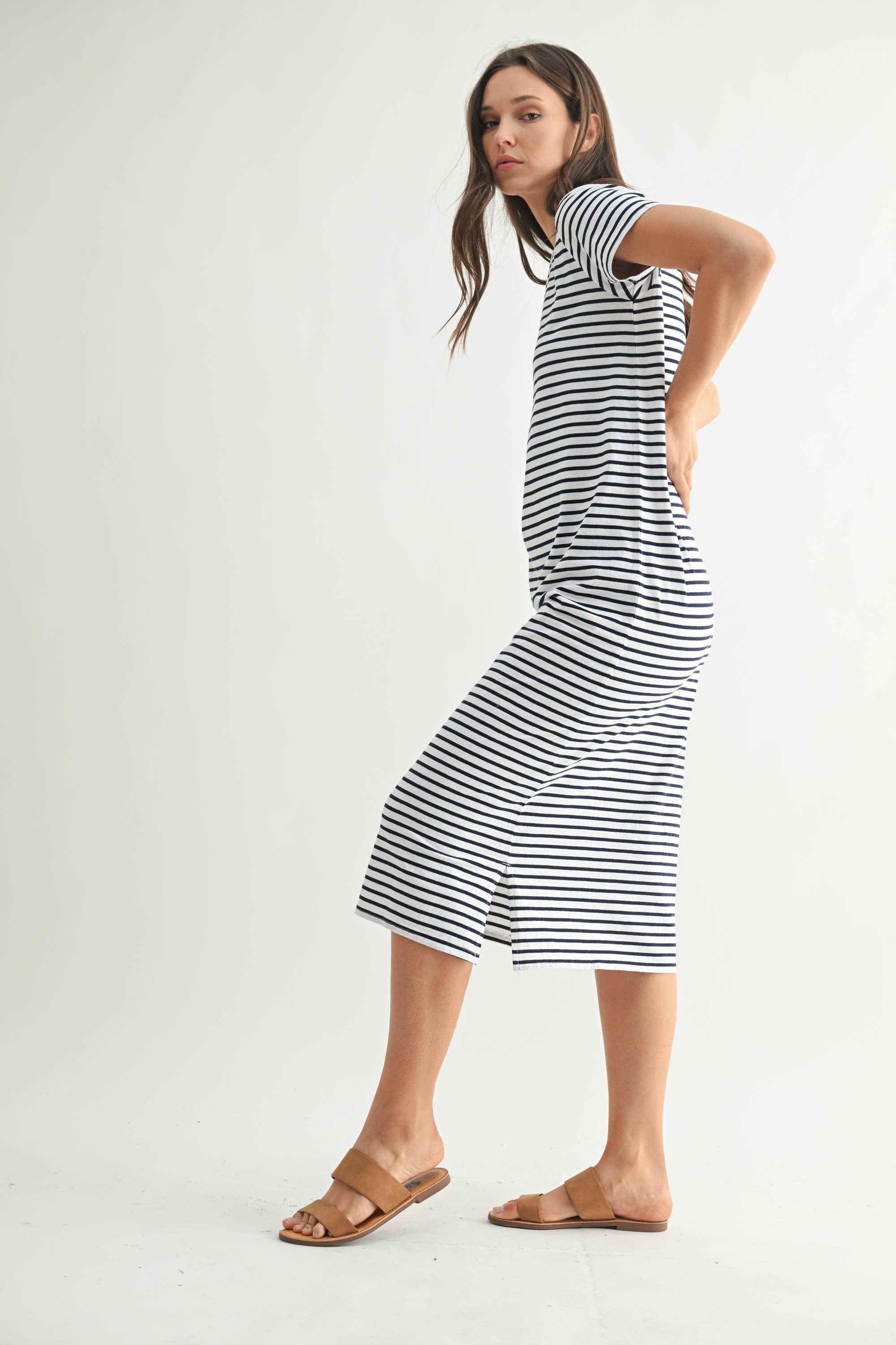 Mono B - Coastal Cotton Striped Tee Dress