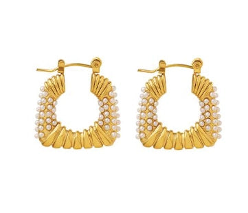 3 Souls U Shaped Pearl Hoop Earrings