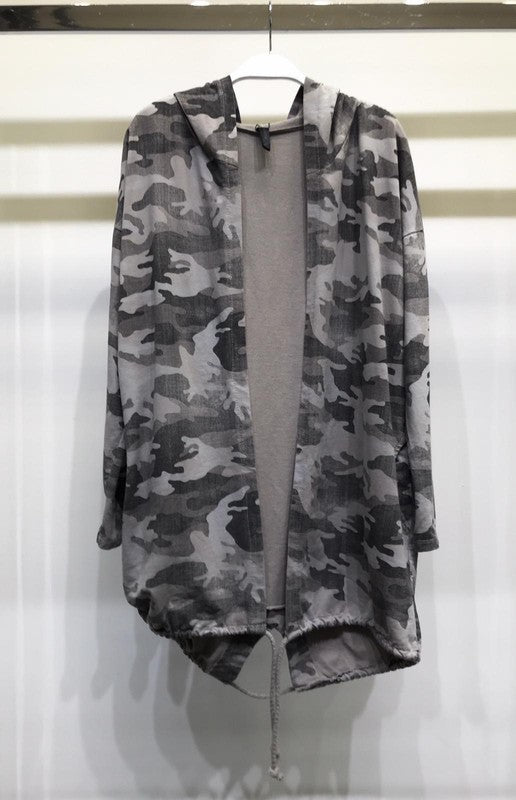 Venti 6 Camouflage Jacket with Bottom Hem Tie Detail