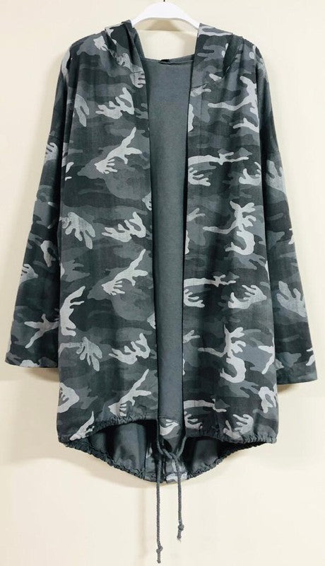Venti 6 Camouflage Jacket with Bottom Hem Tie Detail