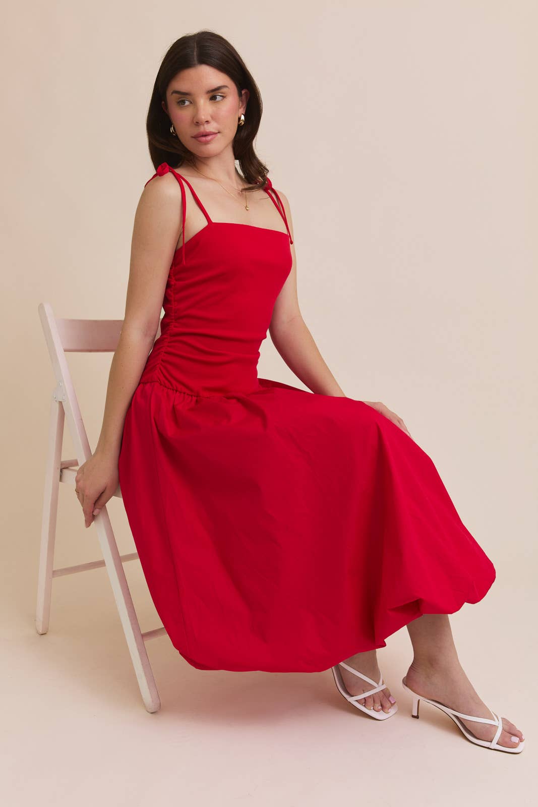 Gilli Sleeveless Drop Waist Bubble Hem Midi Dress