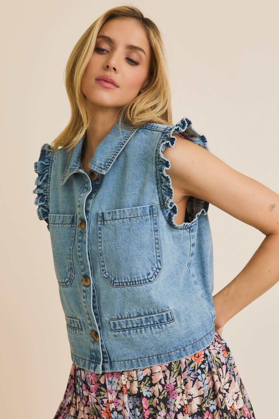 Gilli Denim Ruffle Vest