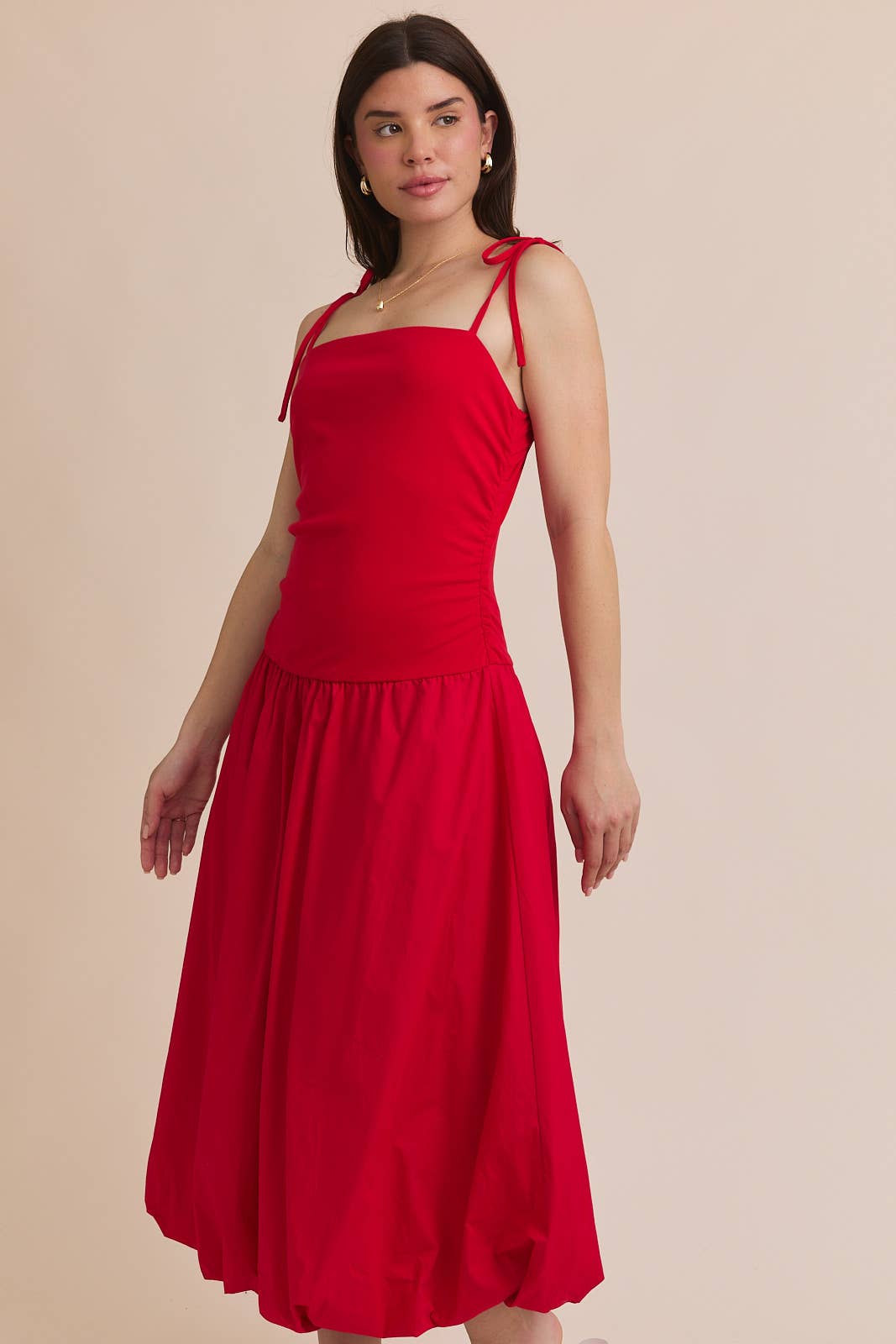 Gilli Sleeveless Drop Waist Bubble Hem Midi Dress