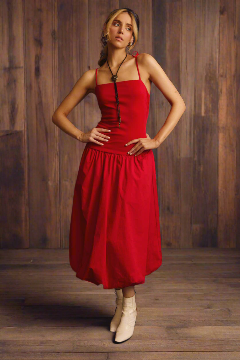 Gilli Sleeveless Drop Waist Bubble Hem Midi Dress