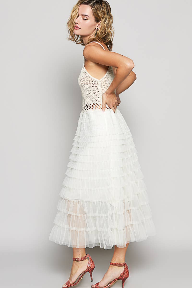 Pol Clothing Crochet Lace and Ruffles Dress