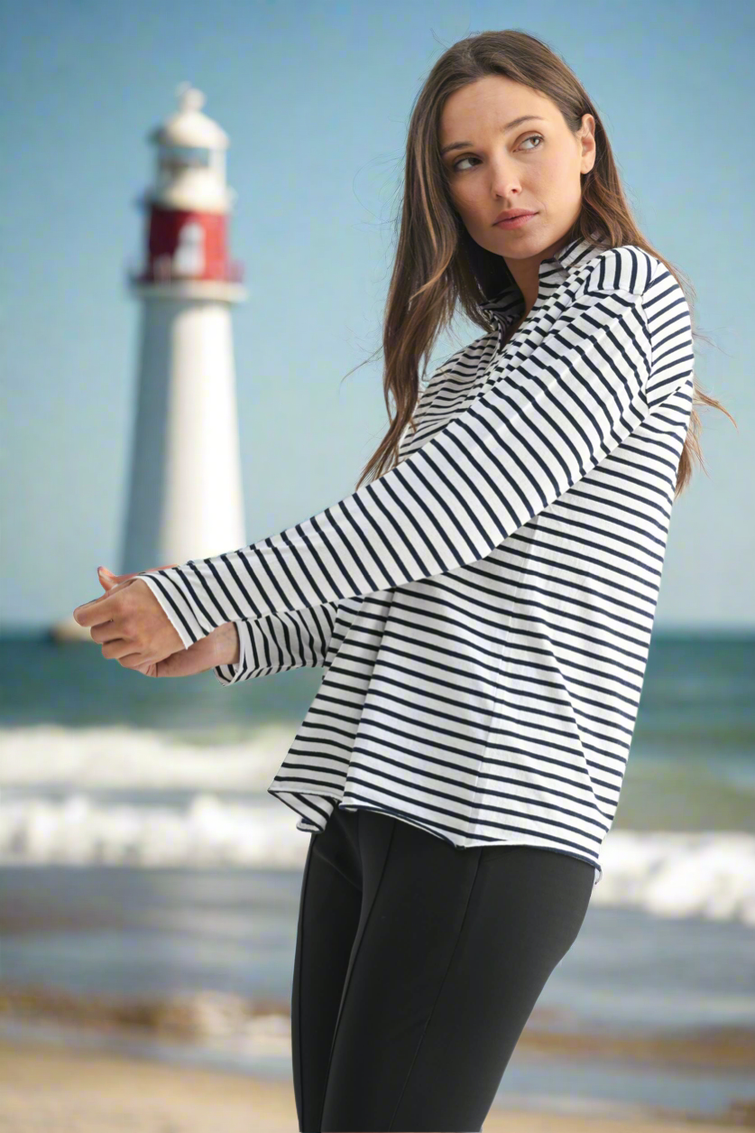 Mono B Coastal Cotton Striped Henley Tee