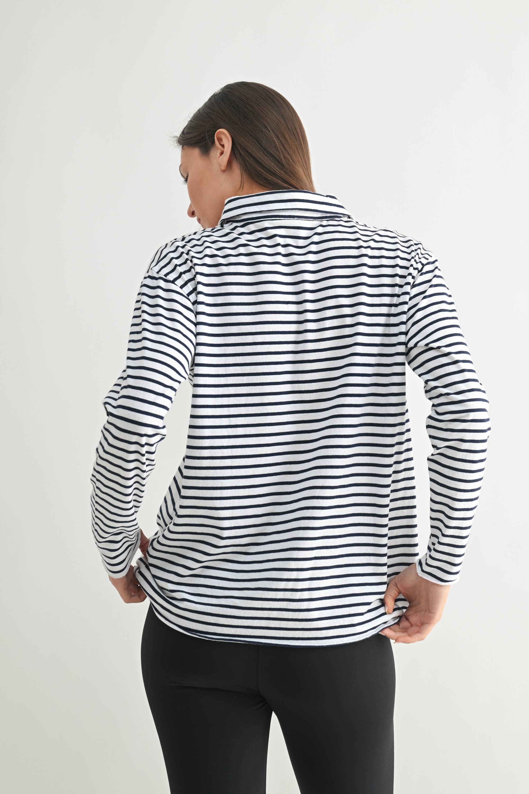 Mono B Coastal Cotton Striped Henley Tee