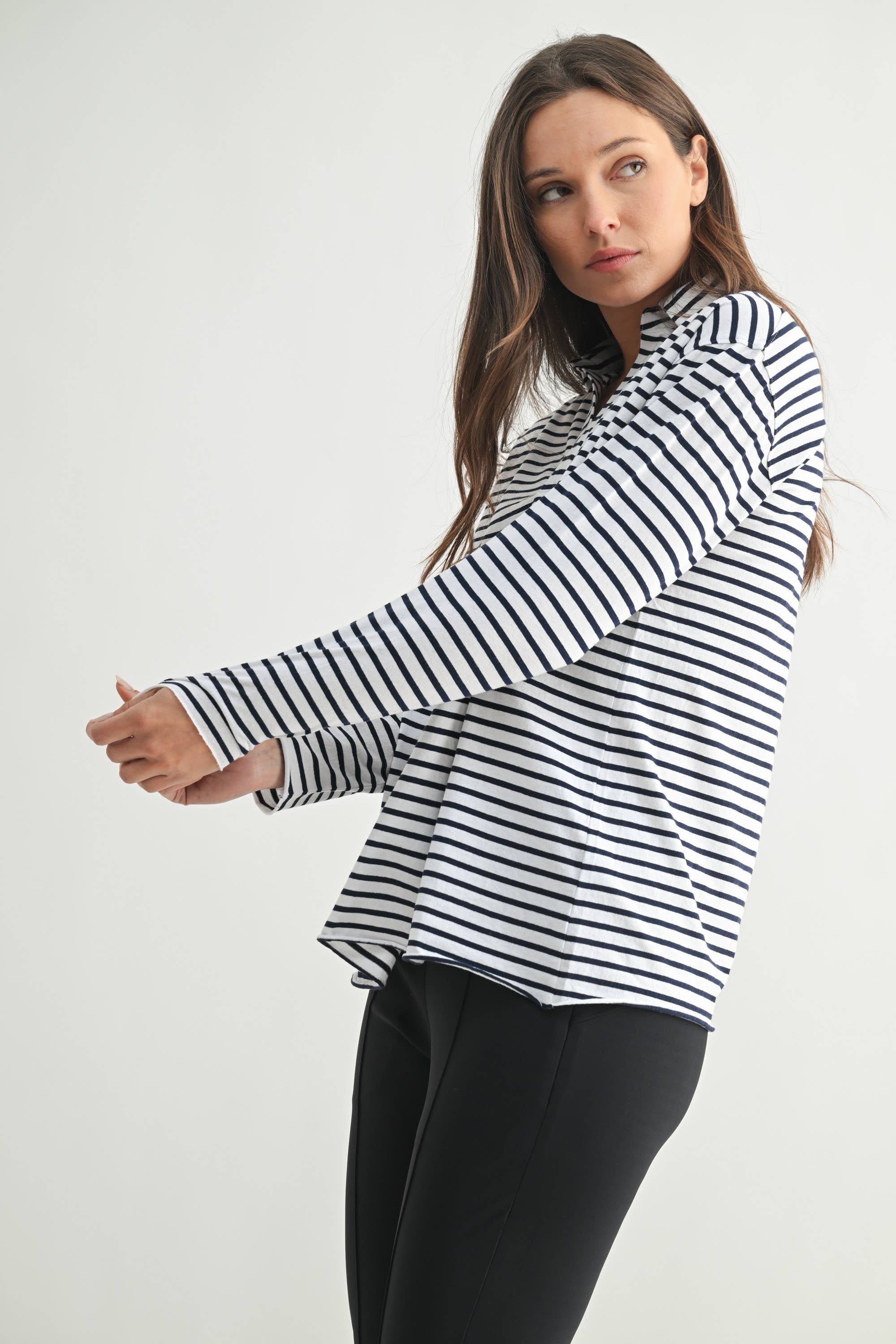 Mono B Coastal Cotton Striped Henley Tee