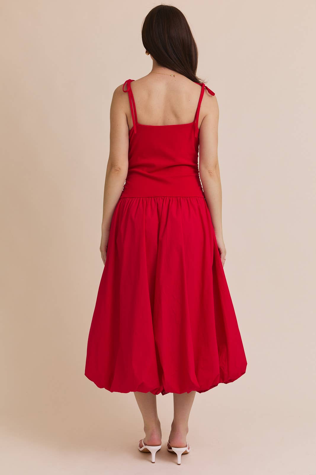 Gilli Sleeveless Drop Waist Bubble Hem Midi Dress