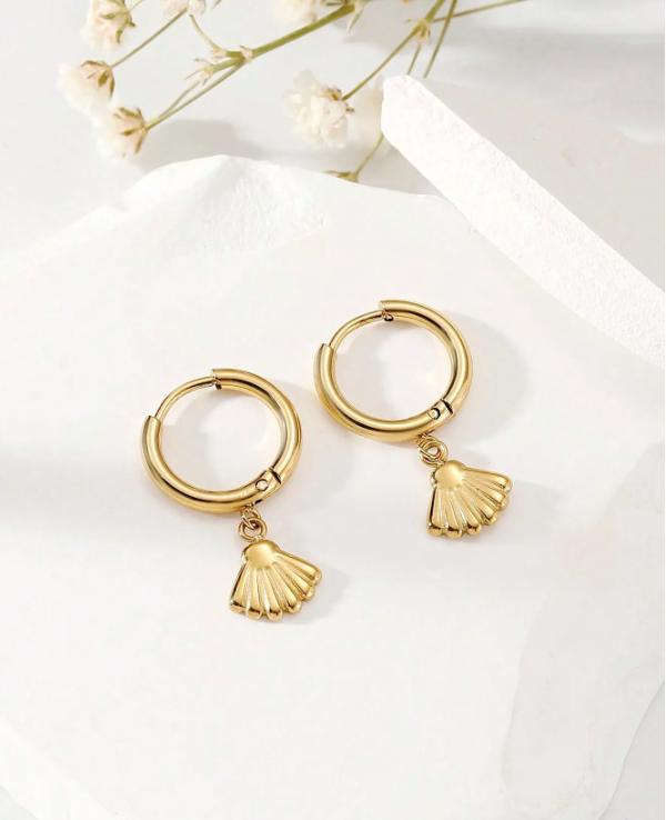 3Souls Company Dainty Shell Huggie Earrings