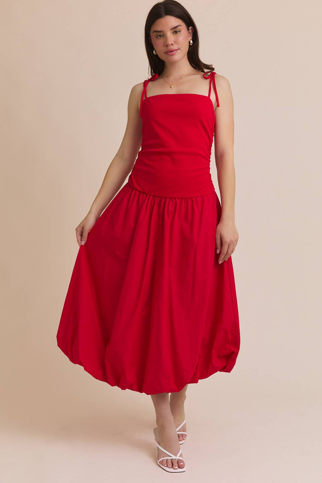 Gilli Sleeveless Drop Waist Bubble Hem Midi Dress