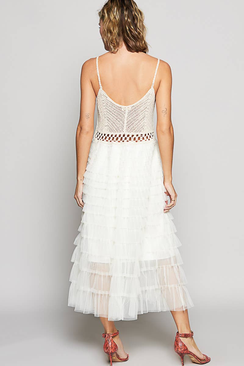 Pol Clothing Crochet Lace and Ruffles Dress