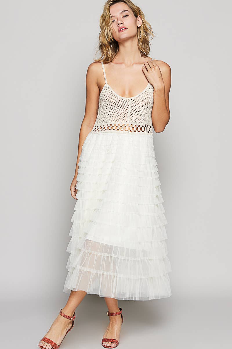 Pol Clothing Crochet Lace and Ruffles Dress