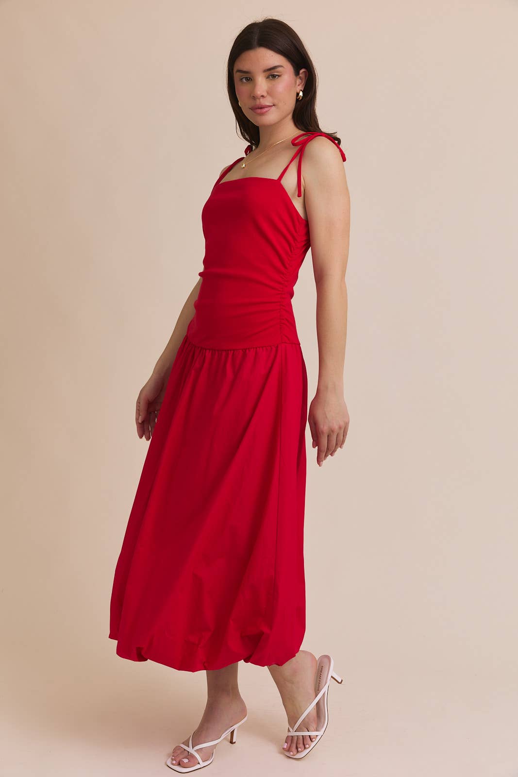 Gilli Sleeveless Drop Waist Bubble Hem Midi Dress