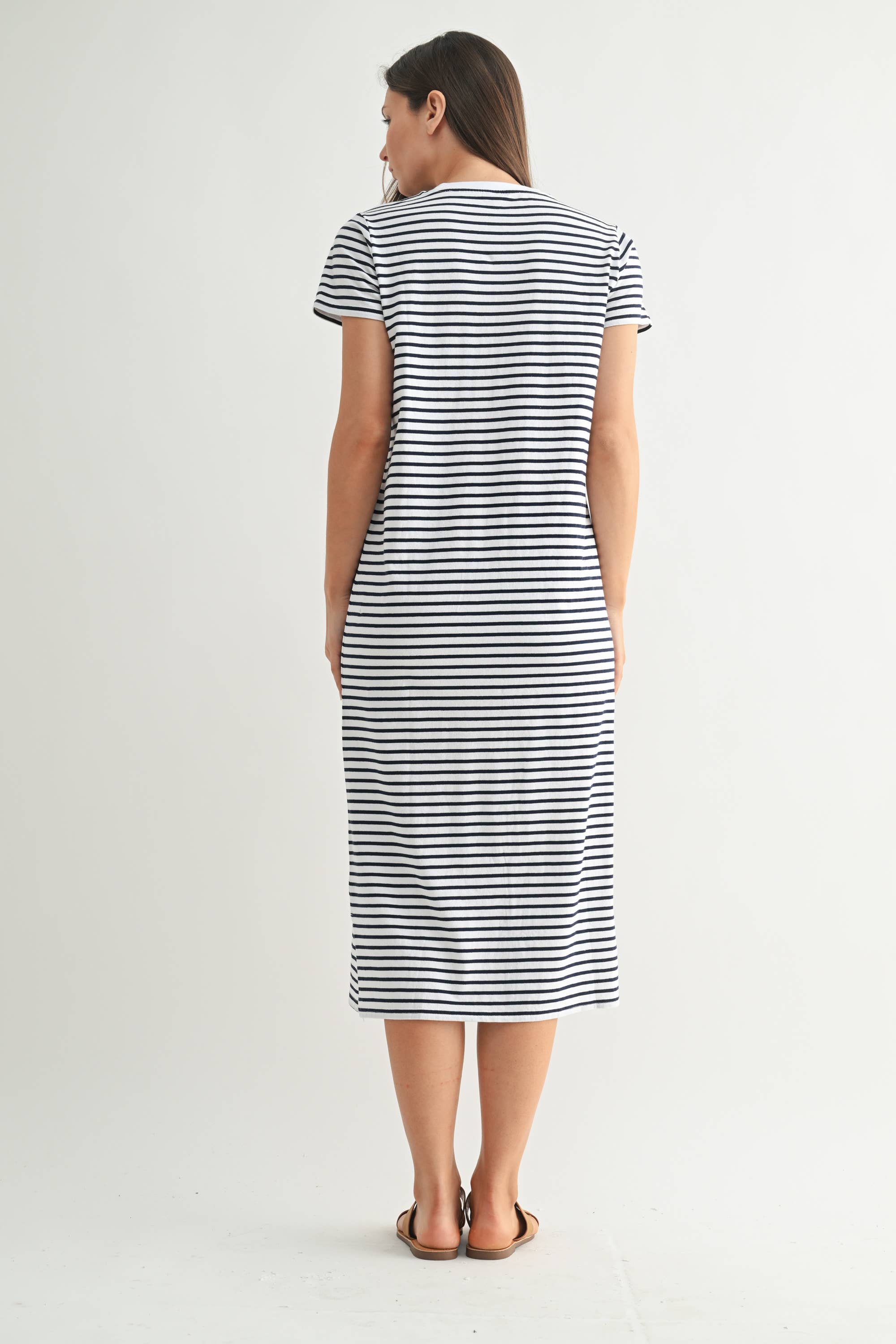 Mono B - Coastal Cotton Striped Tee Dress