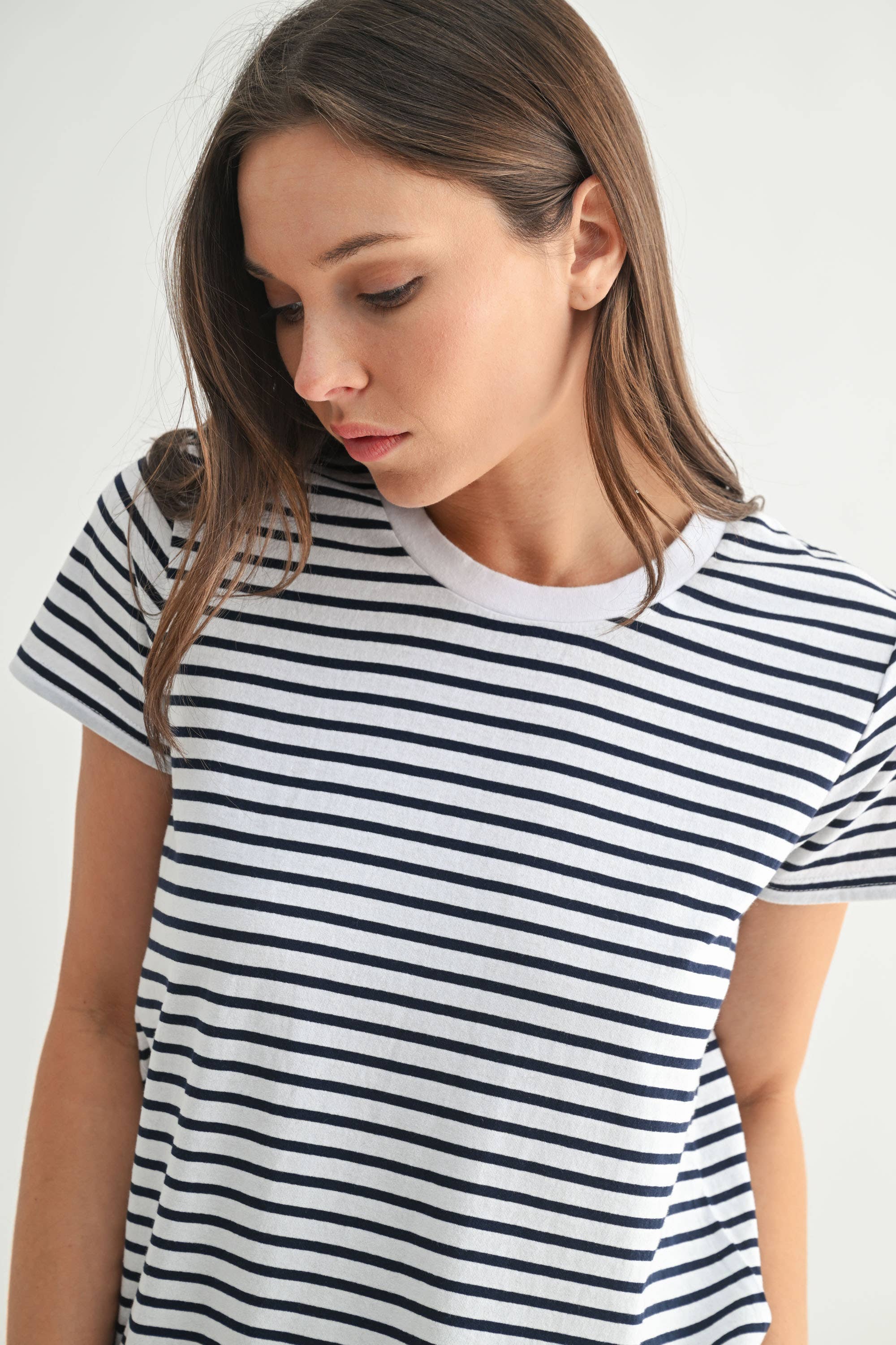 Mono B - Coastal Cotton Striped Tee Dress
