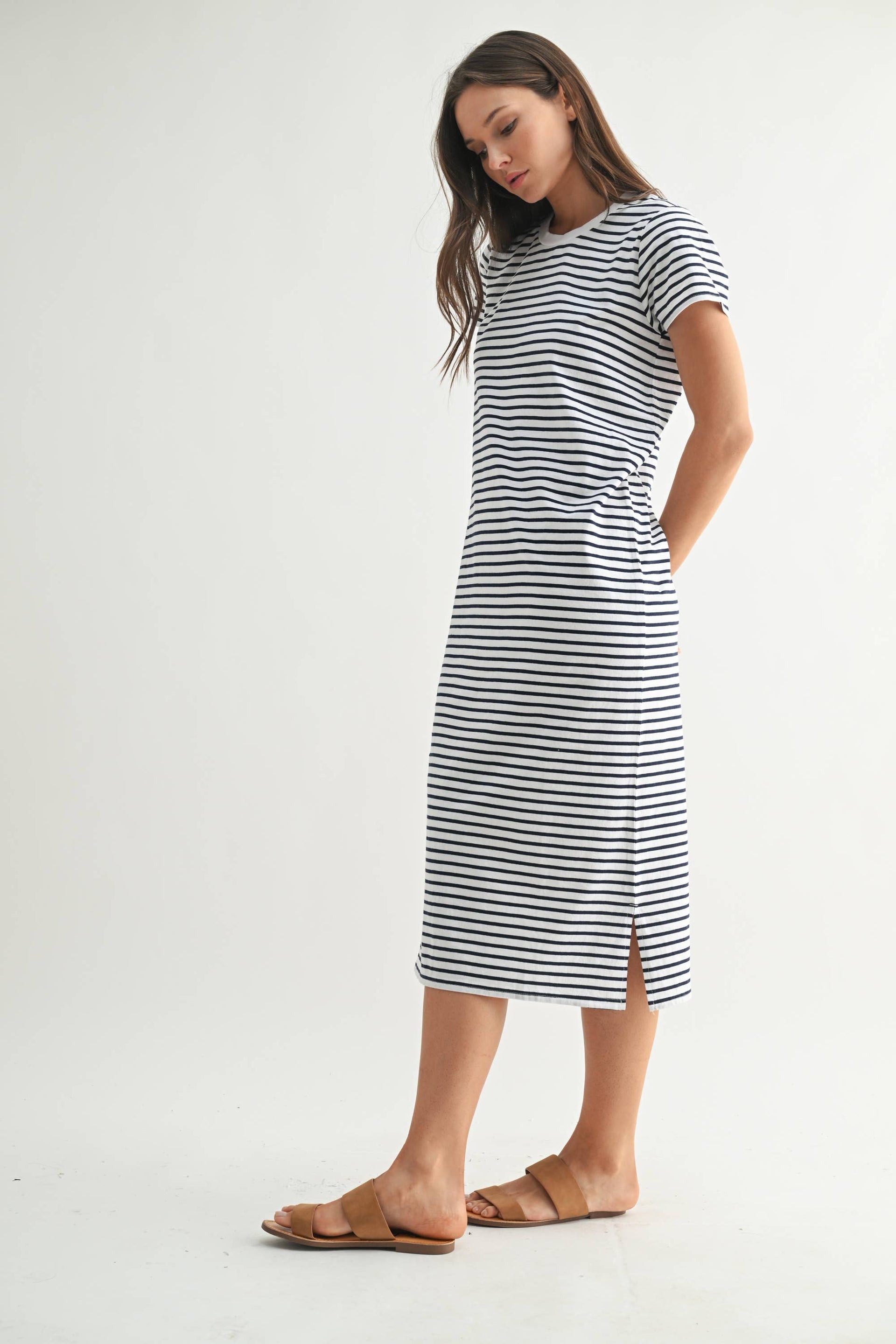 Mono B - Coastal Cotton Striped Tee Dress