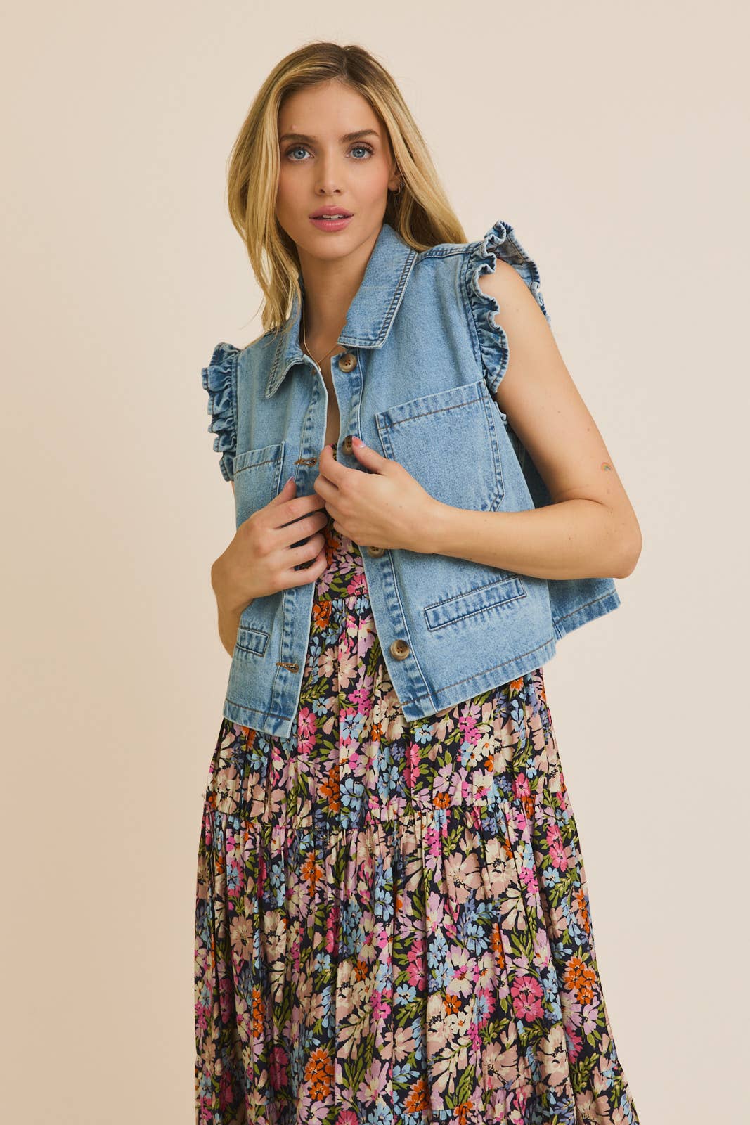 Gilli Denim Ruffle Vest