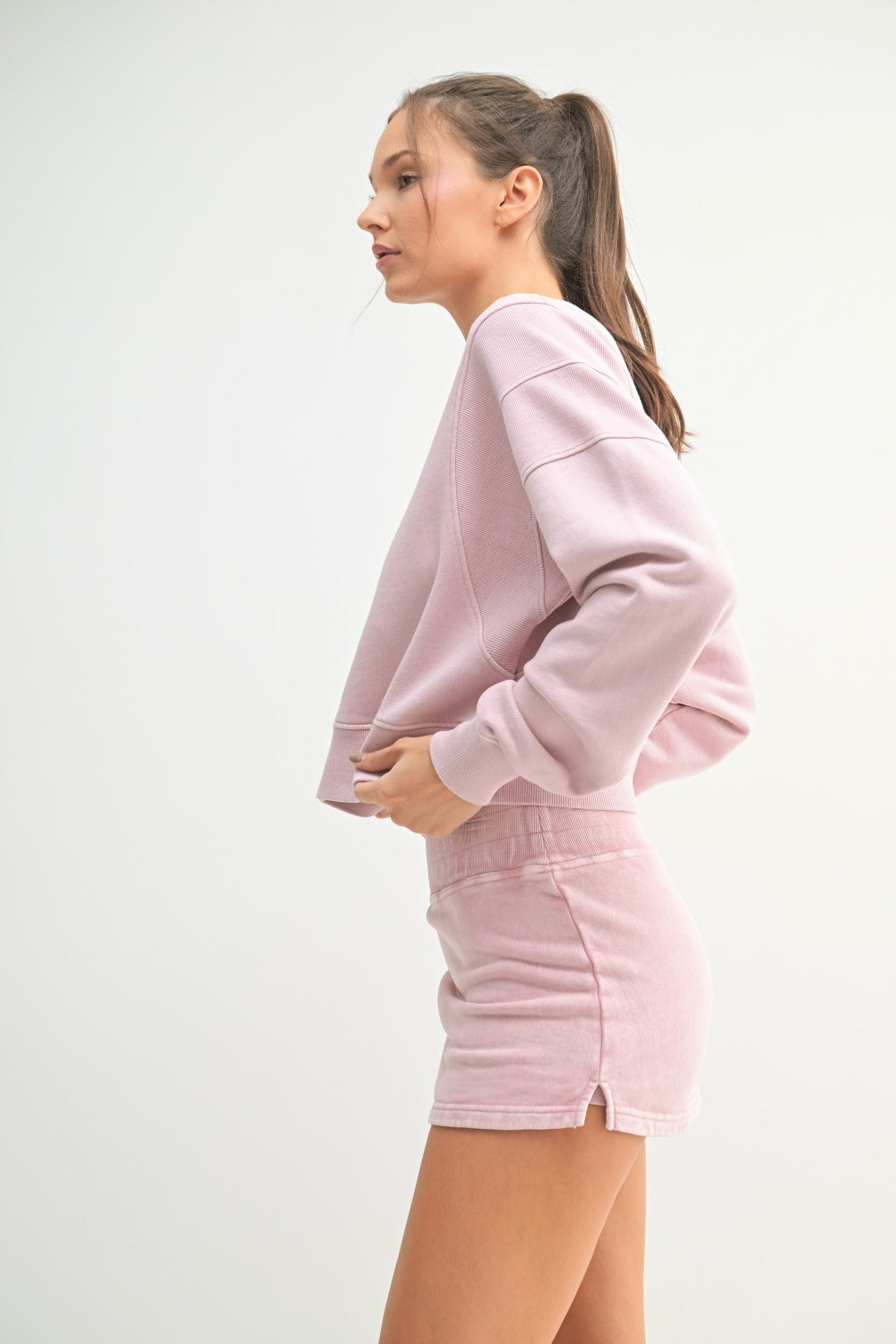 Mono B Mineral Wash Luxe Cropped Crew Sweatshirt