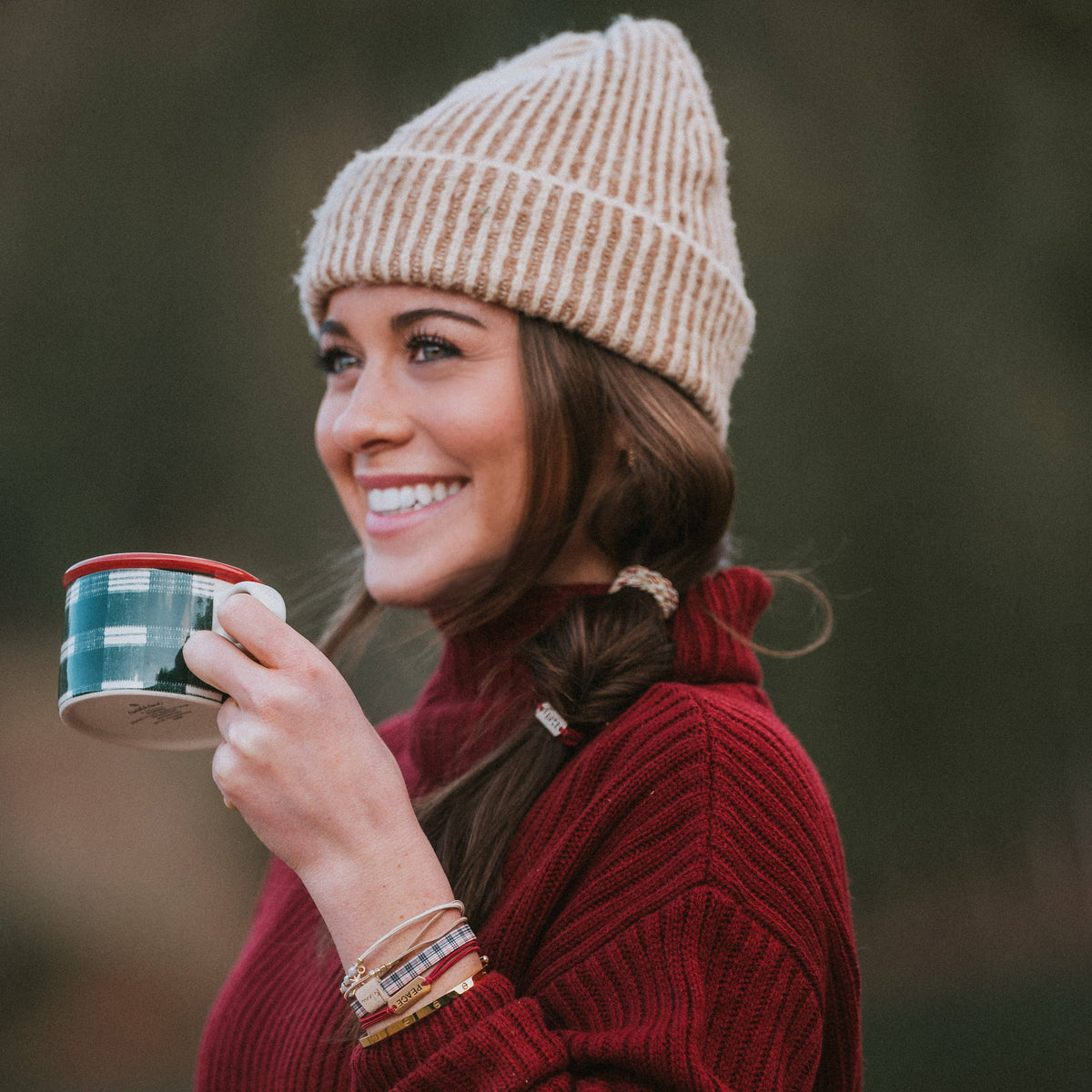 K'lani - Peace - Holiday Red & Cream Plaid Hair Tie Bracelets