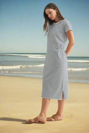 Mono B - Coastal Cotton Striped Tee Dress