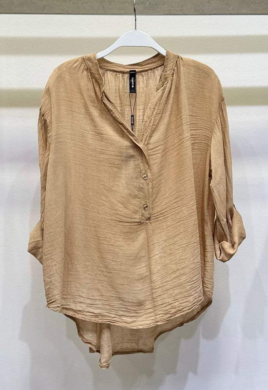 Venti 6 Henry Cotton Roll Sleeve Blouse