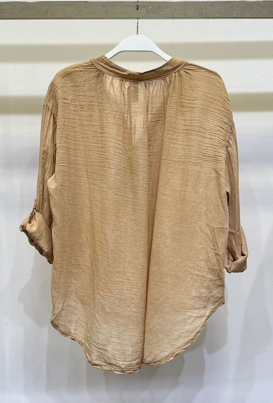 Venti 6 Henry Cotton Roll Sleeve Blouse