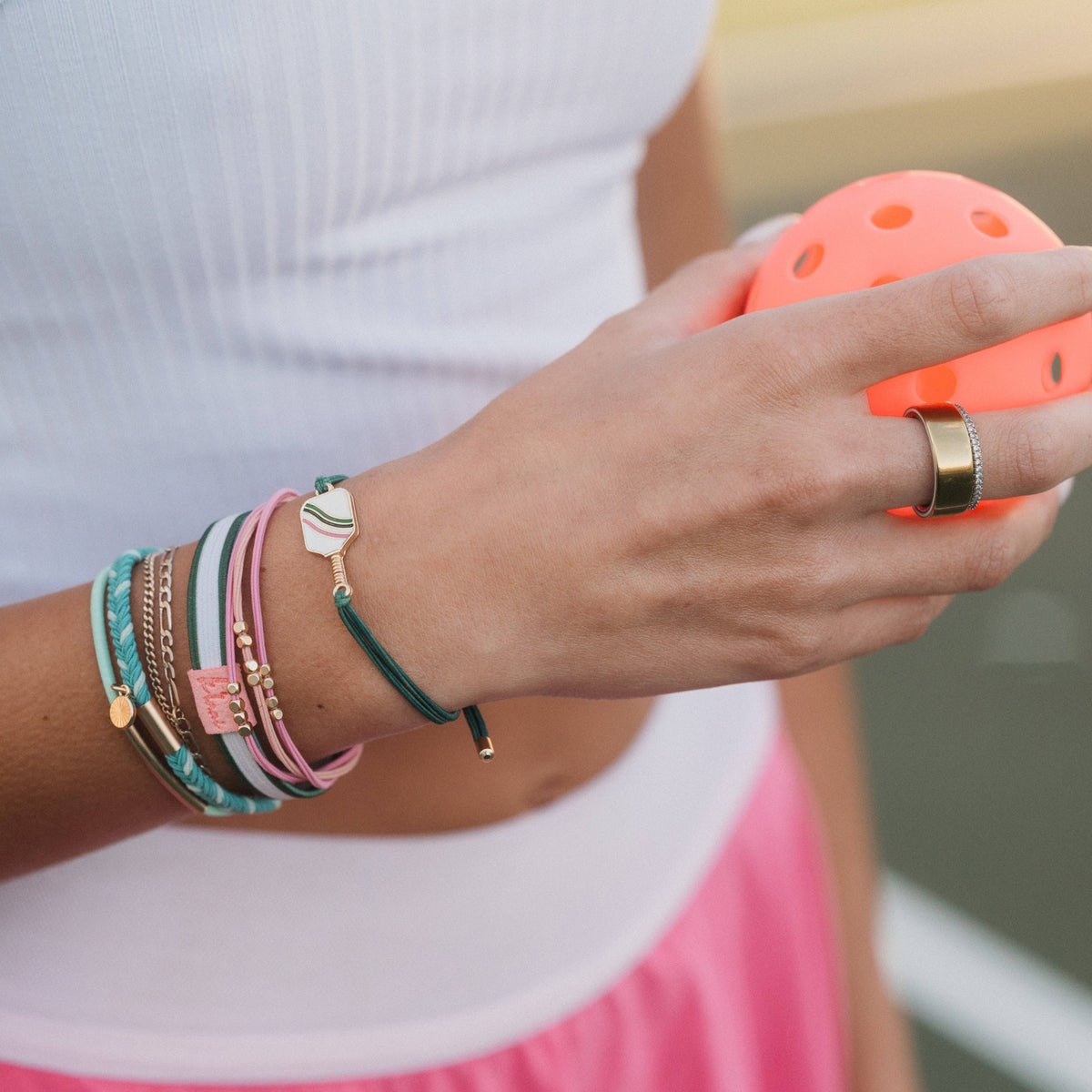 K'lani - Rally - Pickleball with Pink & Green Hair Tie Bracelets