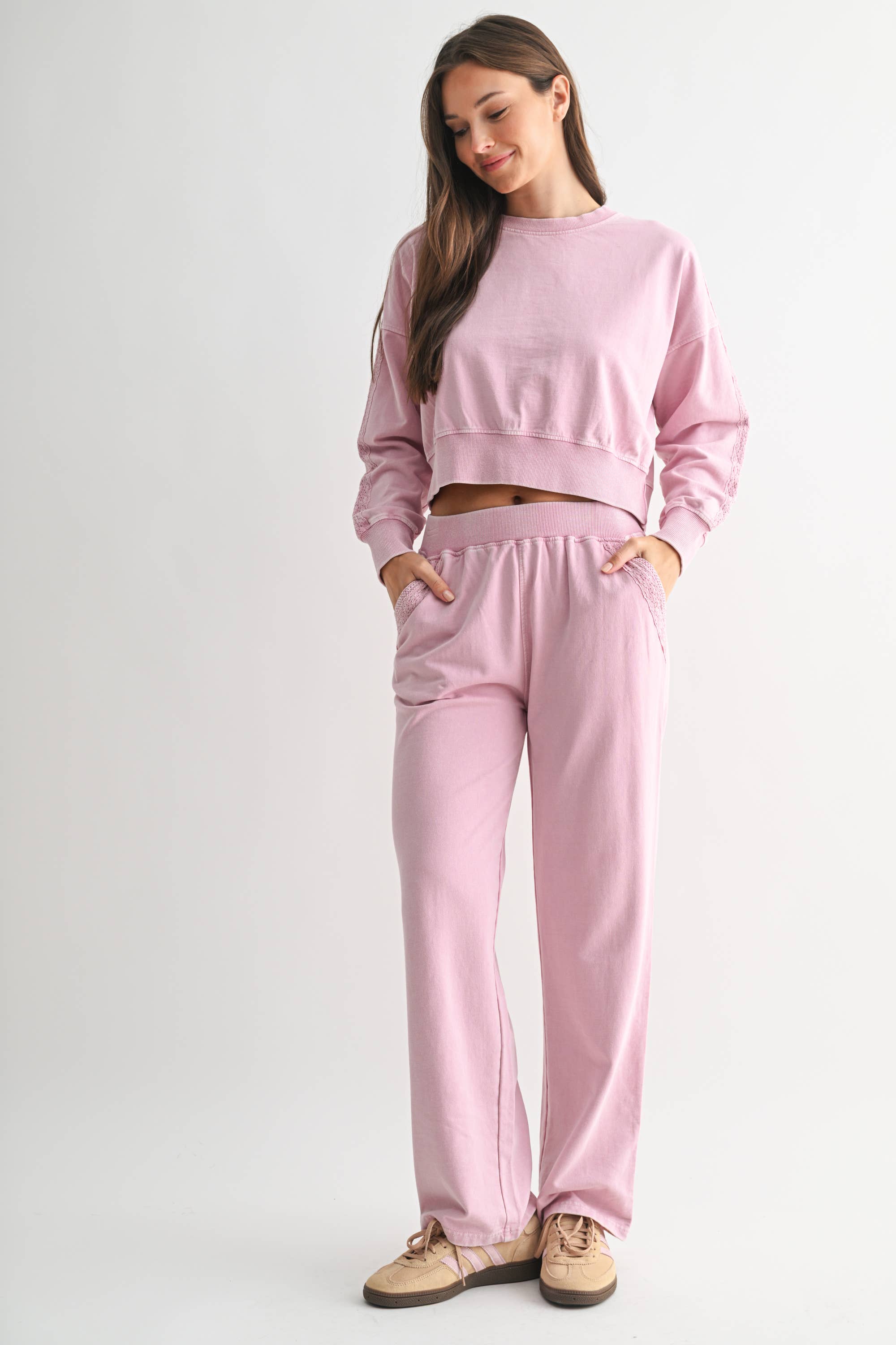 Mono B - Soft Bloom Mineral Wash Lace Lounge Set