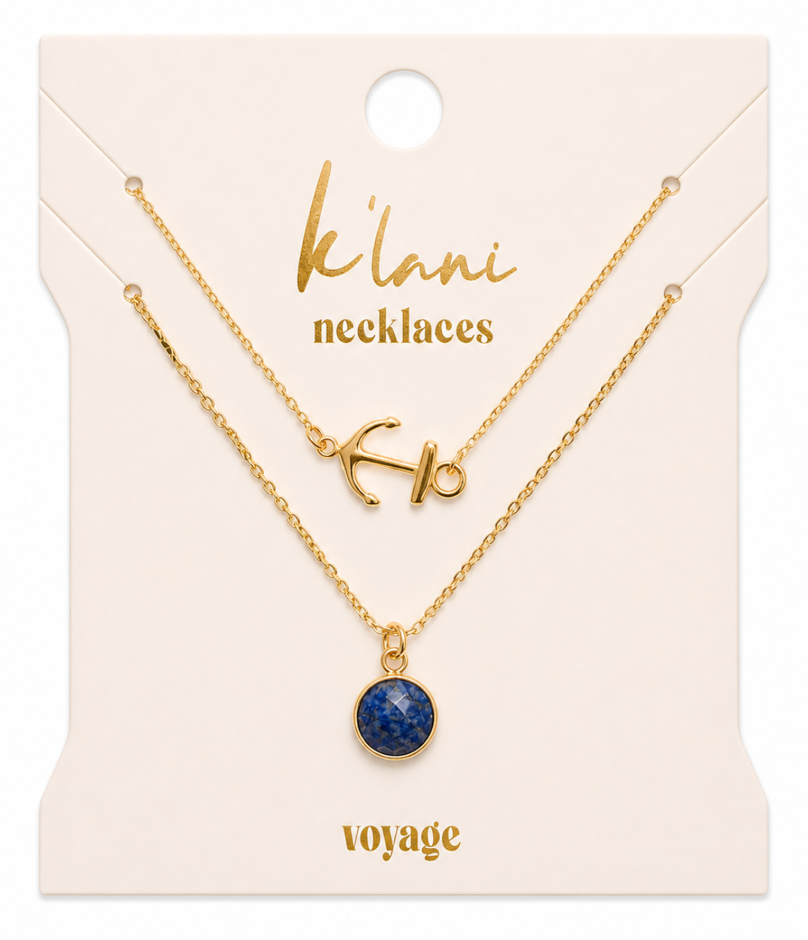 K'lani - Voyage Gold Anchor & Blue Faceted Stone Necklace Set
