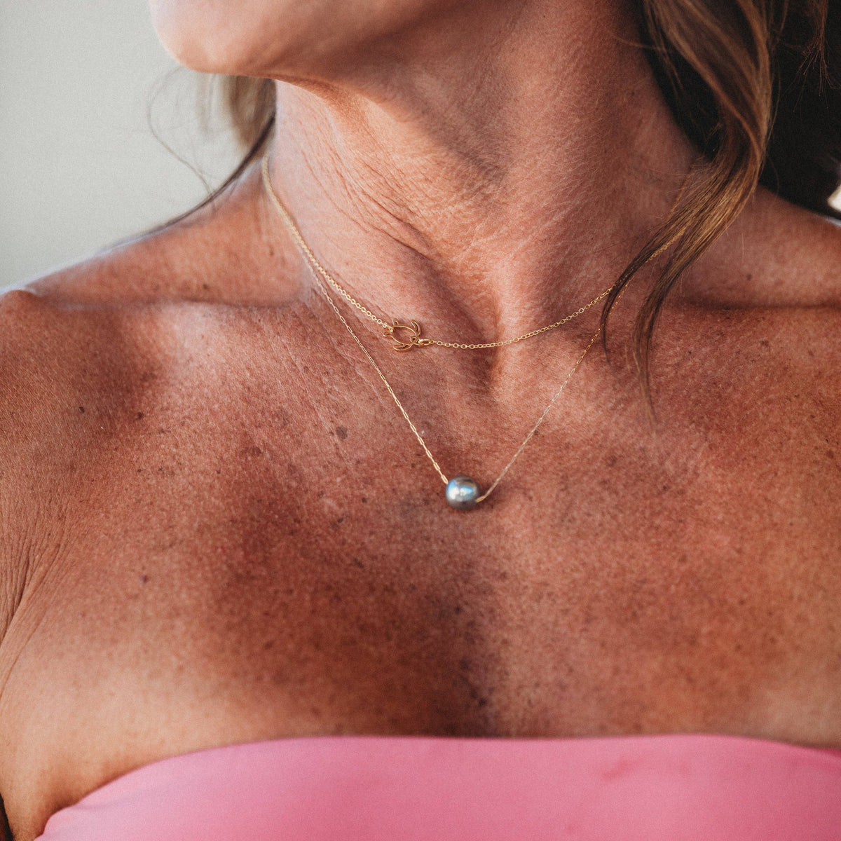 K'lani - Journey - Black Pearl & Gold Turtle Charm Necklace Set