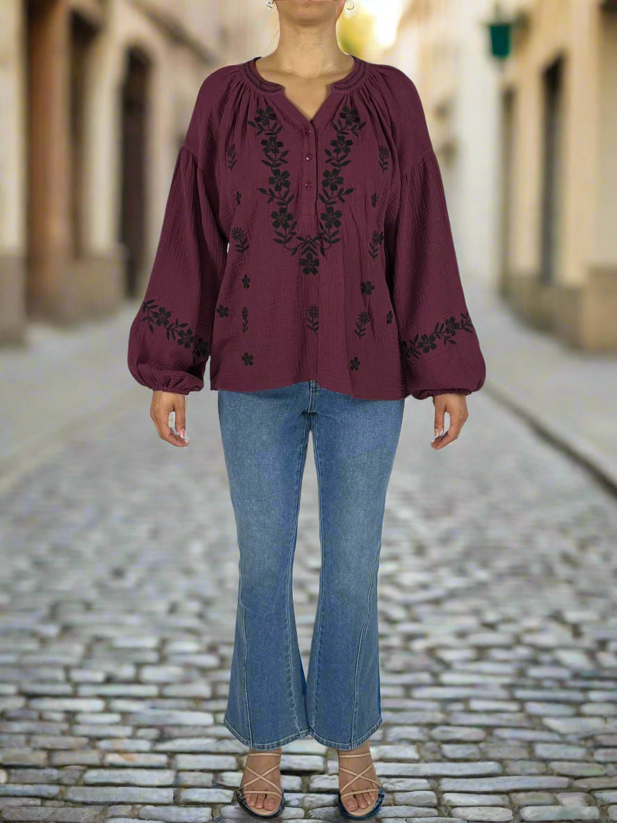 Liv LA Cotton Embroidered Blouse