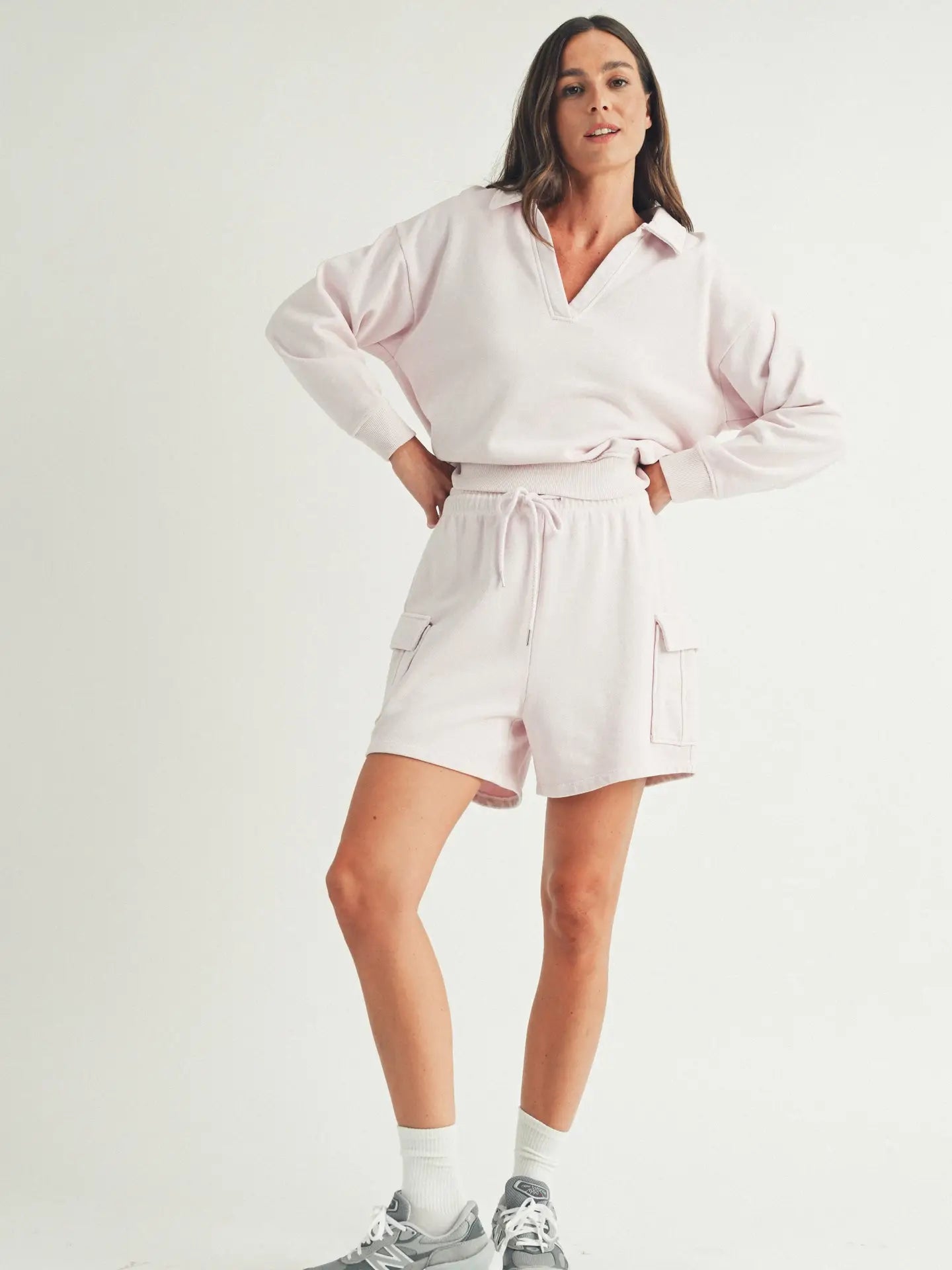 Elle Grey Polo V-Neck Sweatshirt