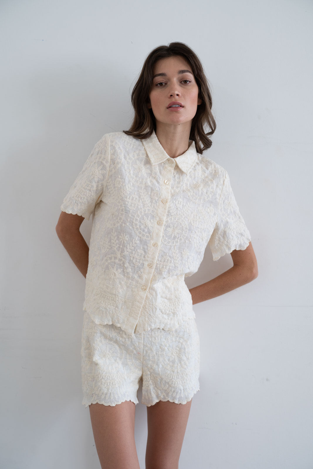 Elle Grey Scalloped Button Up Shirt