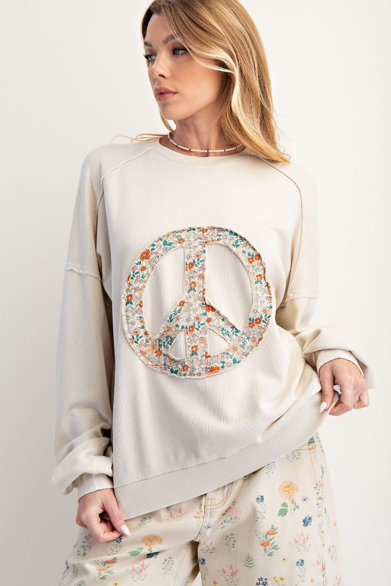 Easel Floral Peace Crew Knit