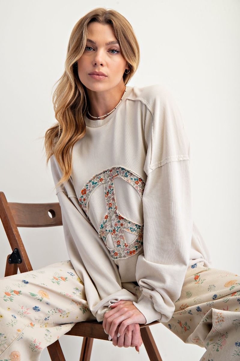 Easel Floral Peace Crew Knit