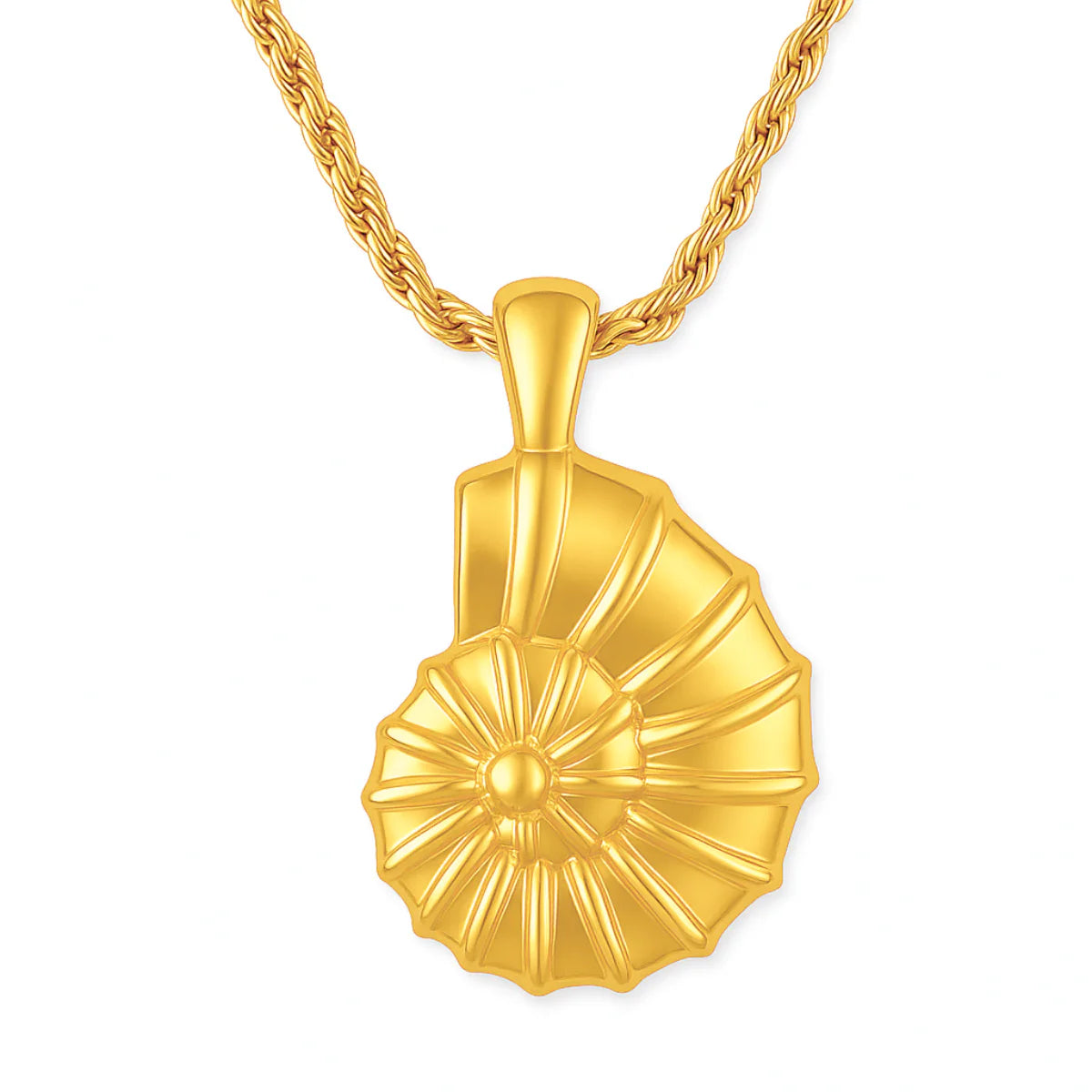 Gold pendant necklace on a white background