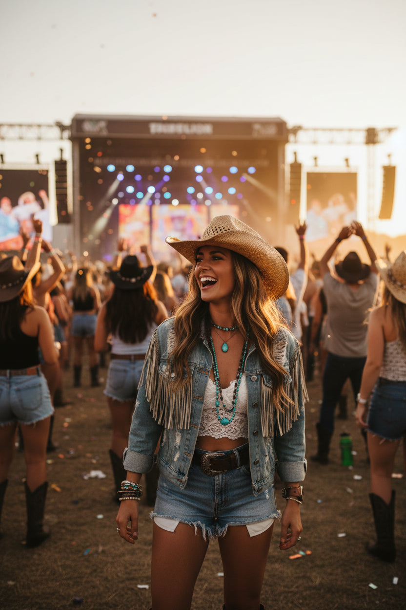 Straw cowboy hat with decorative band on a white background