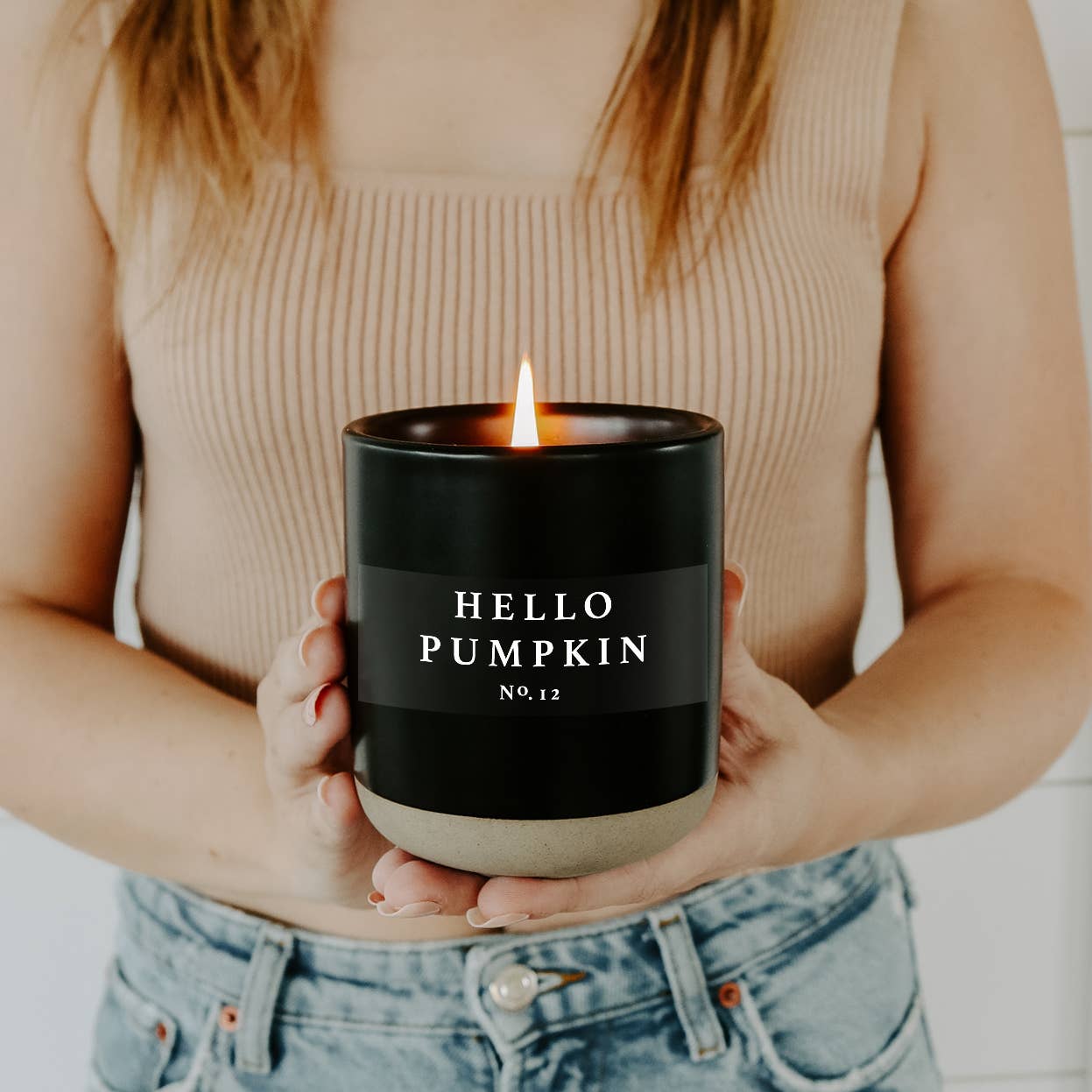 Sweet Water Decor - Hello Pumpkin 12 oz Soy Candle in Black Stone Container