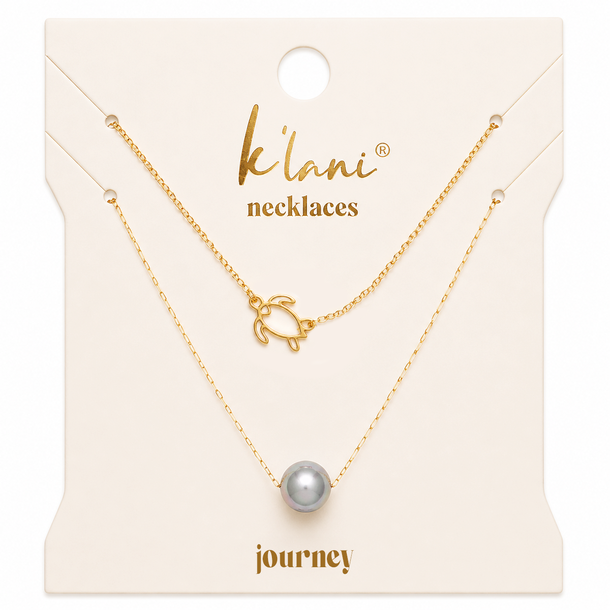 K'lani - Journey - Black Pearl & Gold Turtle Charm Necklace Set