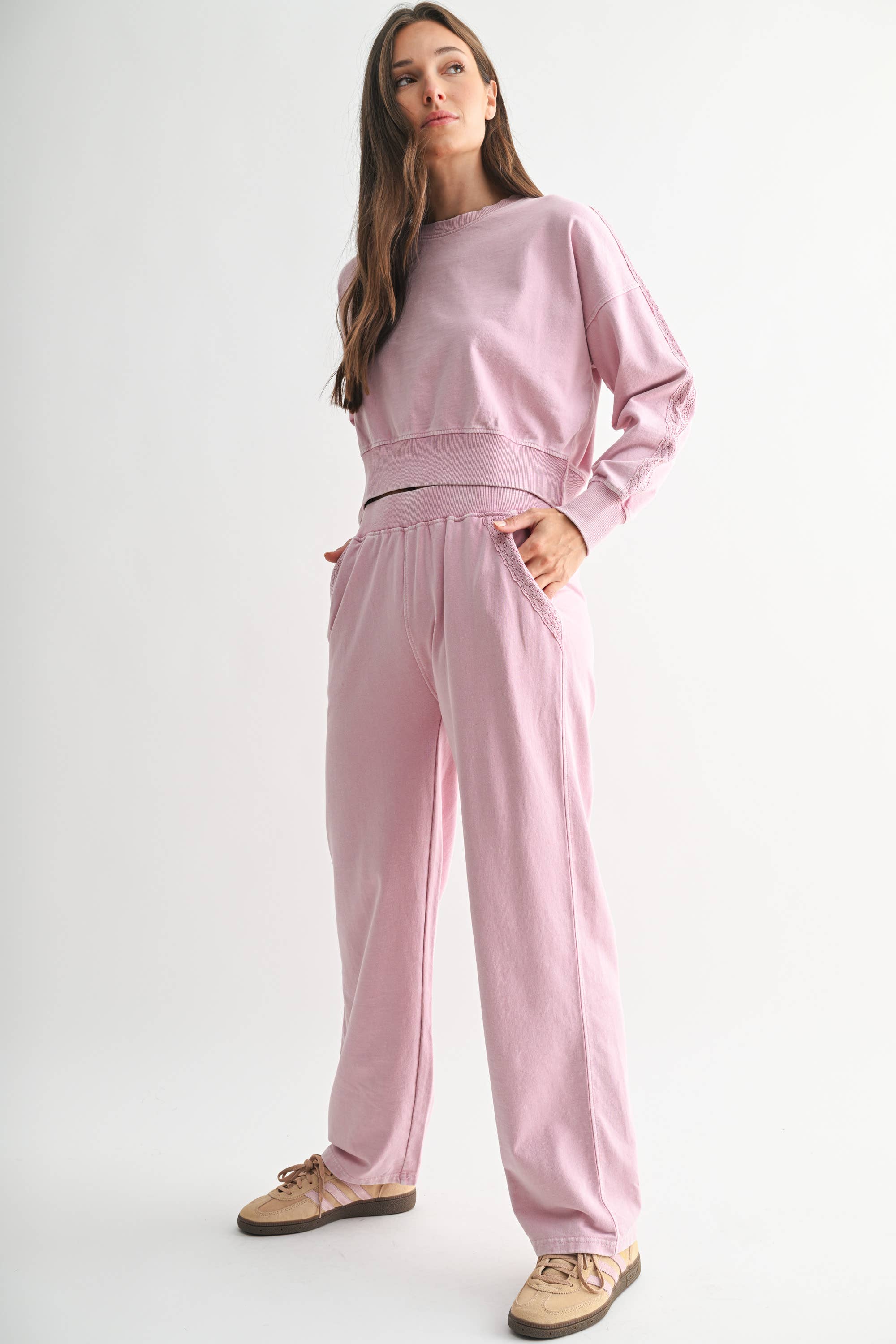 Mono B - Soft Bloom Mineral Wash Lace Lounge Set