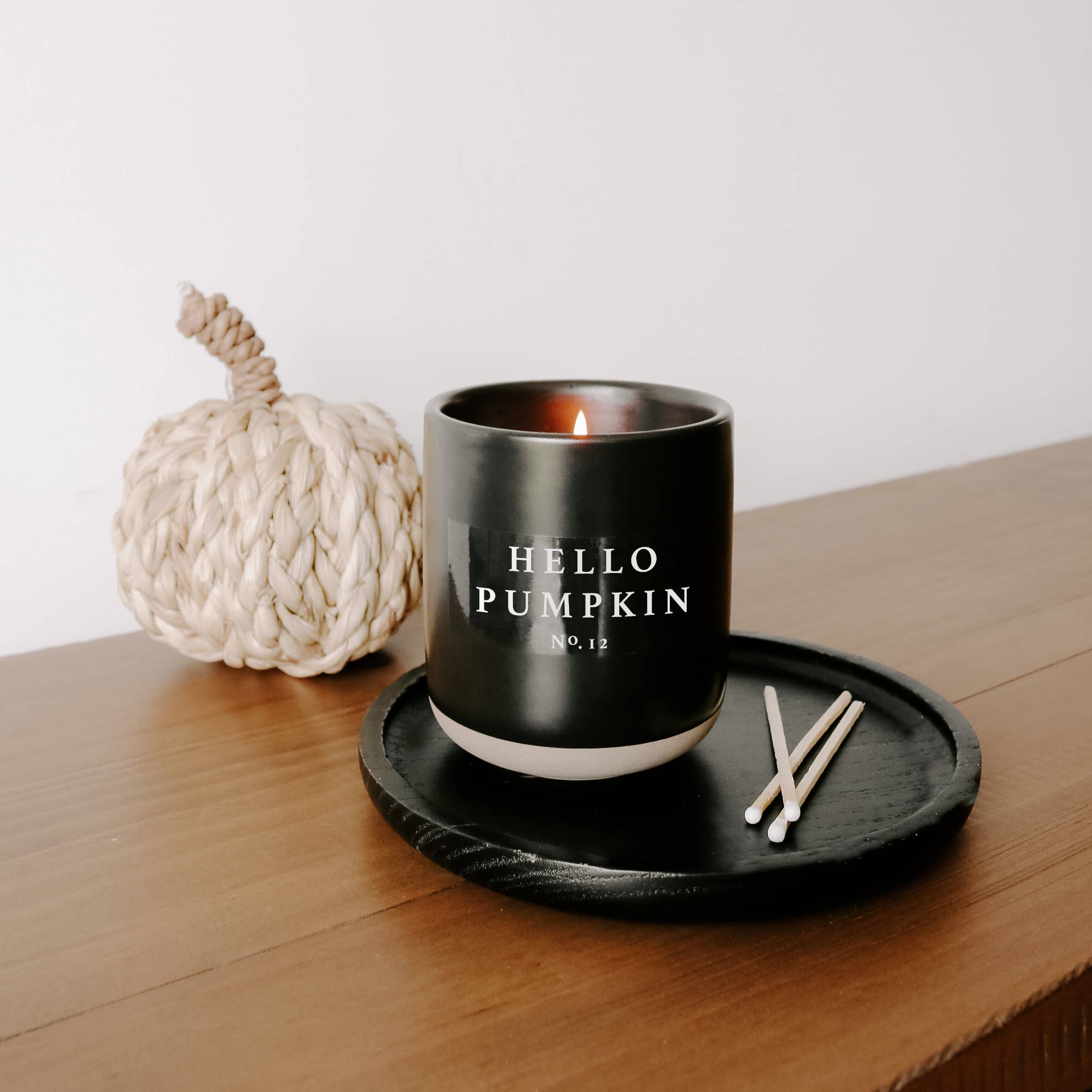 Sweet Water Decor - Hello Pumpkin 12 oz Soy Candle in Black Stone Container