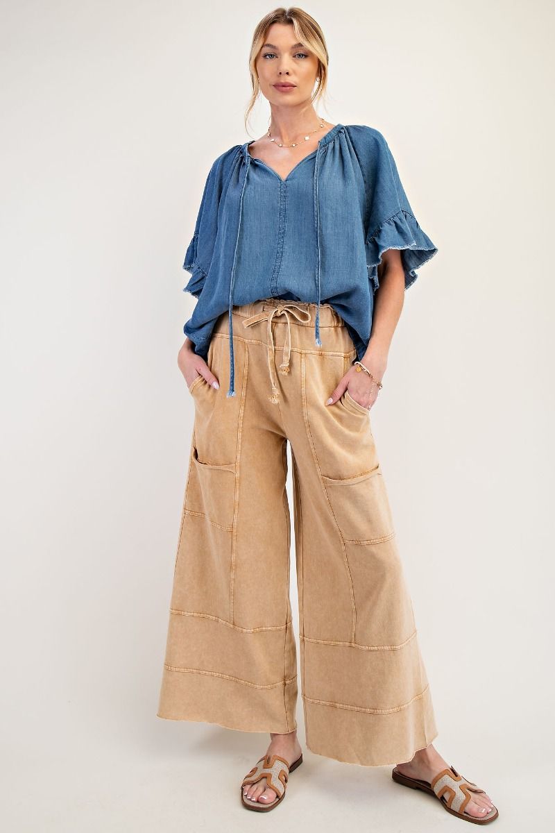 Easel Mineral Washed Terry Knit Pants