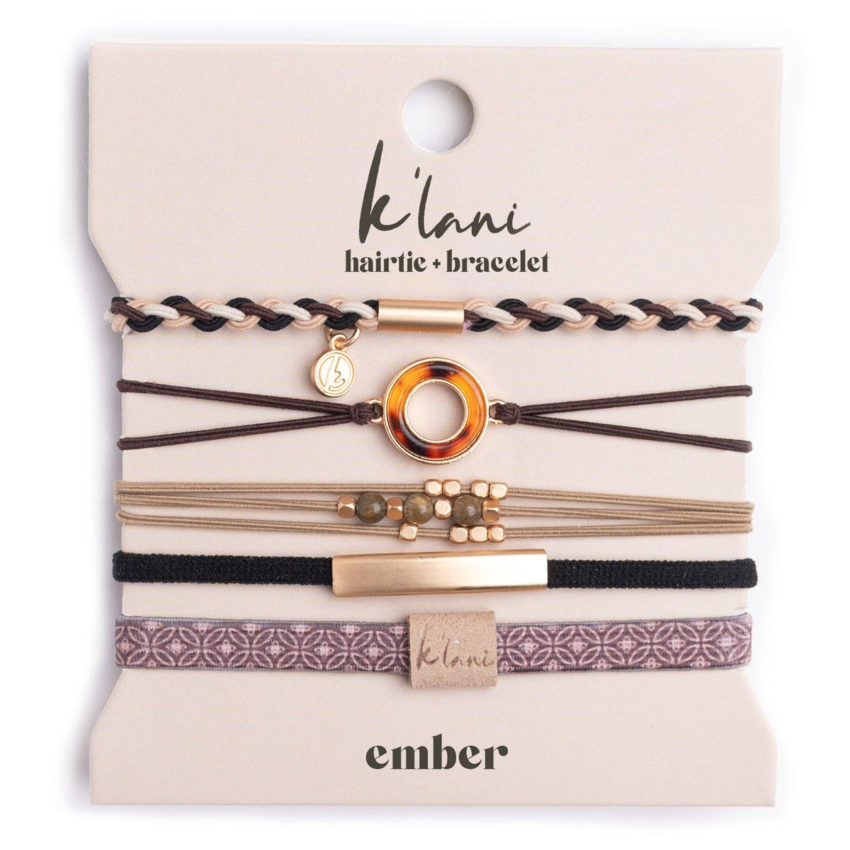 K'lani - Ember - Tortoise Shell Ring Charm Hair Tie Bracelet