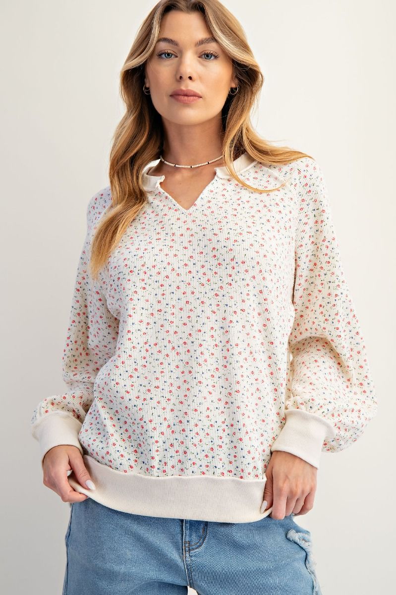 Easel Dainty Ditsy Flower Thermal Pullover