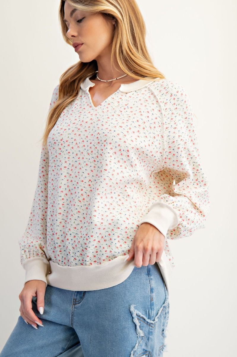 Easel Dainty Ditsy Flower Thermal Pullover
