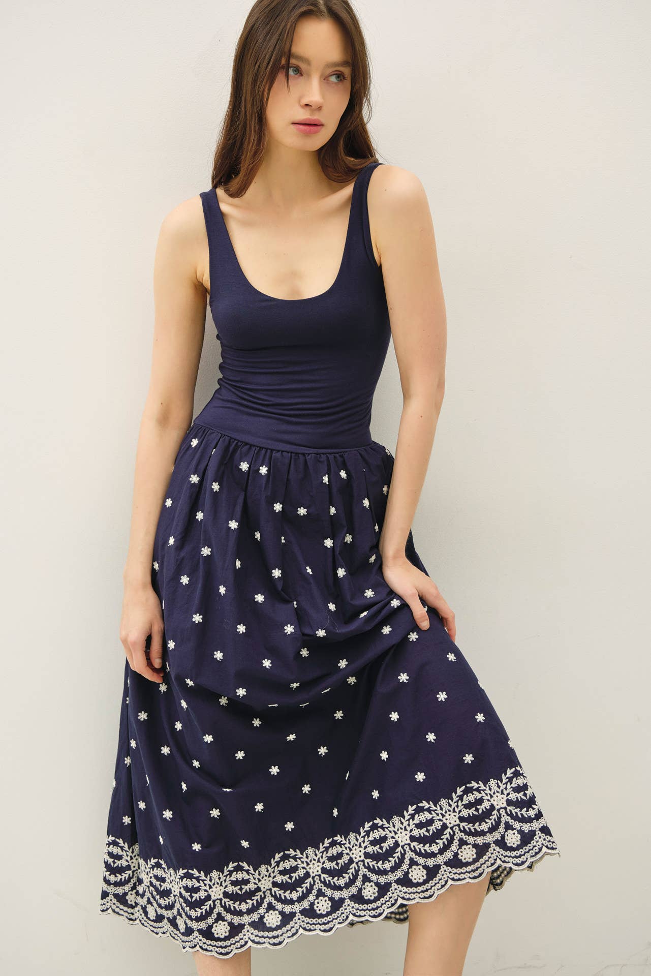 Be Cool Embroidered Midi Tank Dress