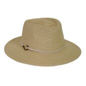 Beige straw hat with a band on a white background