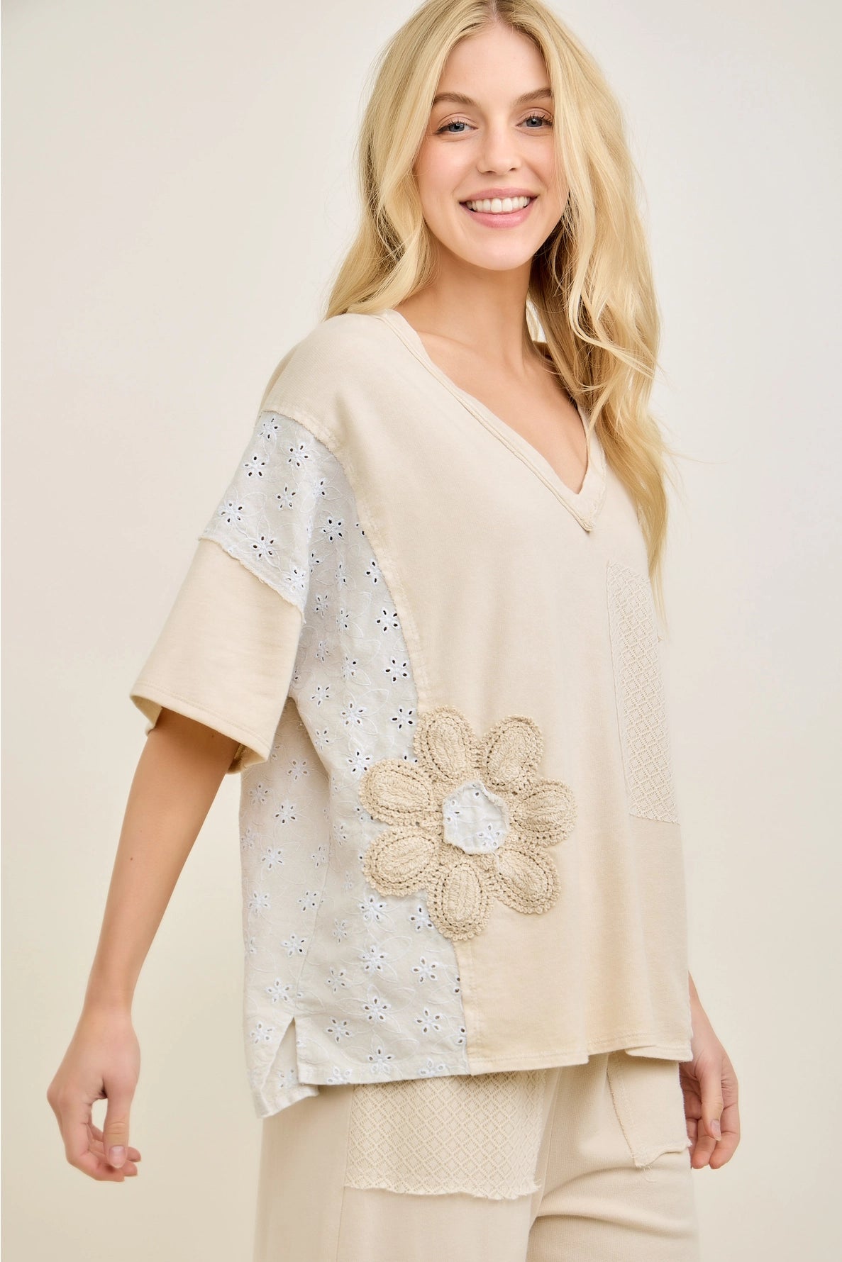 J.Her Natural Eyelet V-Neck